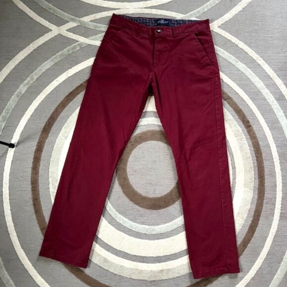 Across The Pond Men's Burgundy Cotton Chino Pants 32x30 Signature Line - Picture 1 of 11